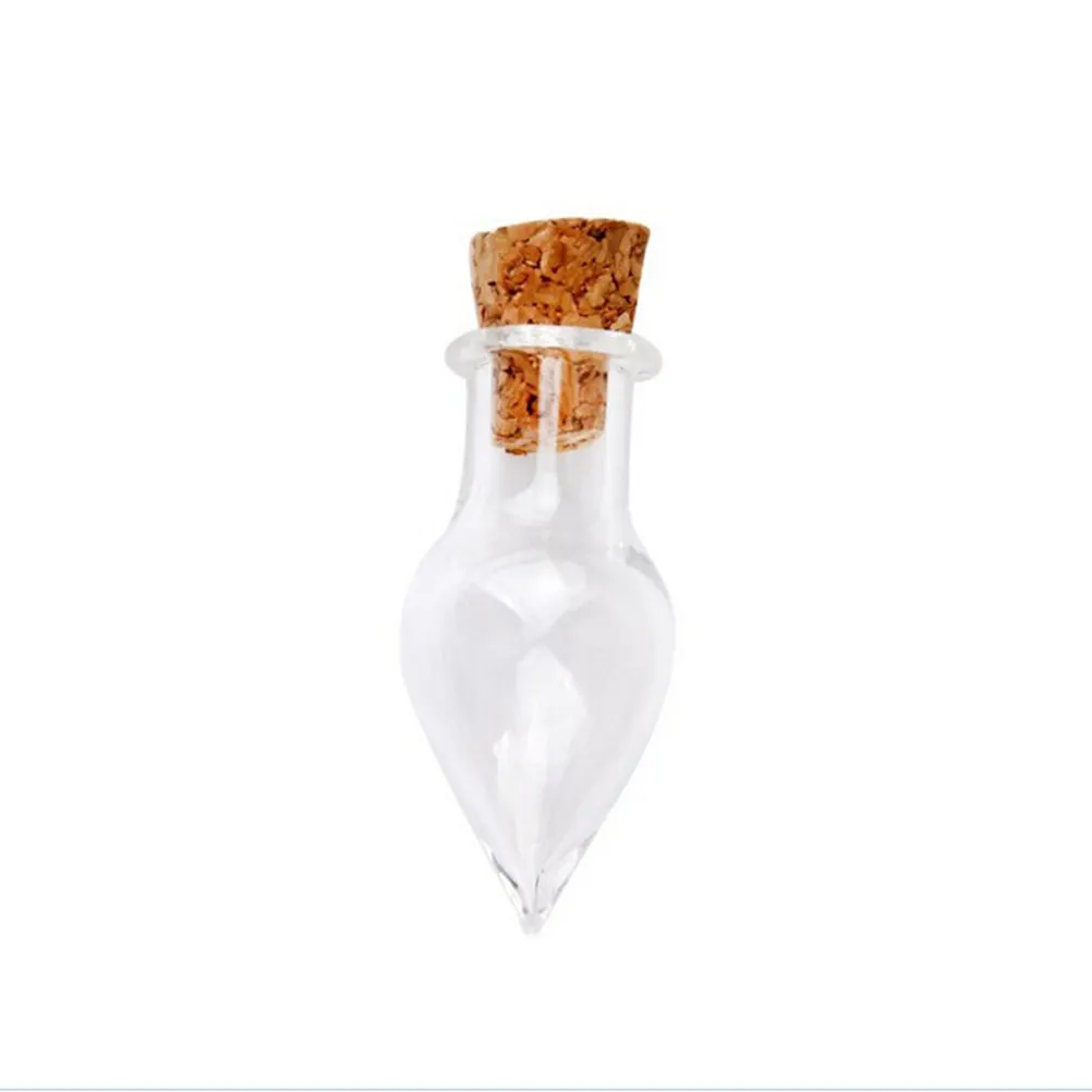 10Pcs Pure Clear Teardrop Shape Mini Glass Bottles Wooden Cork Stopper 2.8cm X 2.0cm for DIY Wish Bottles Necklace Pendants