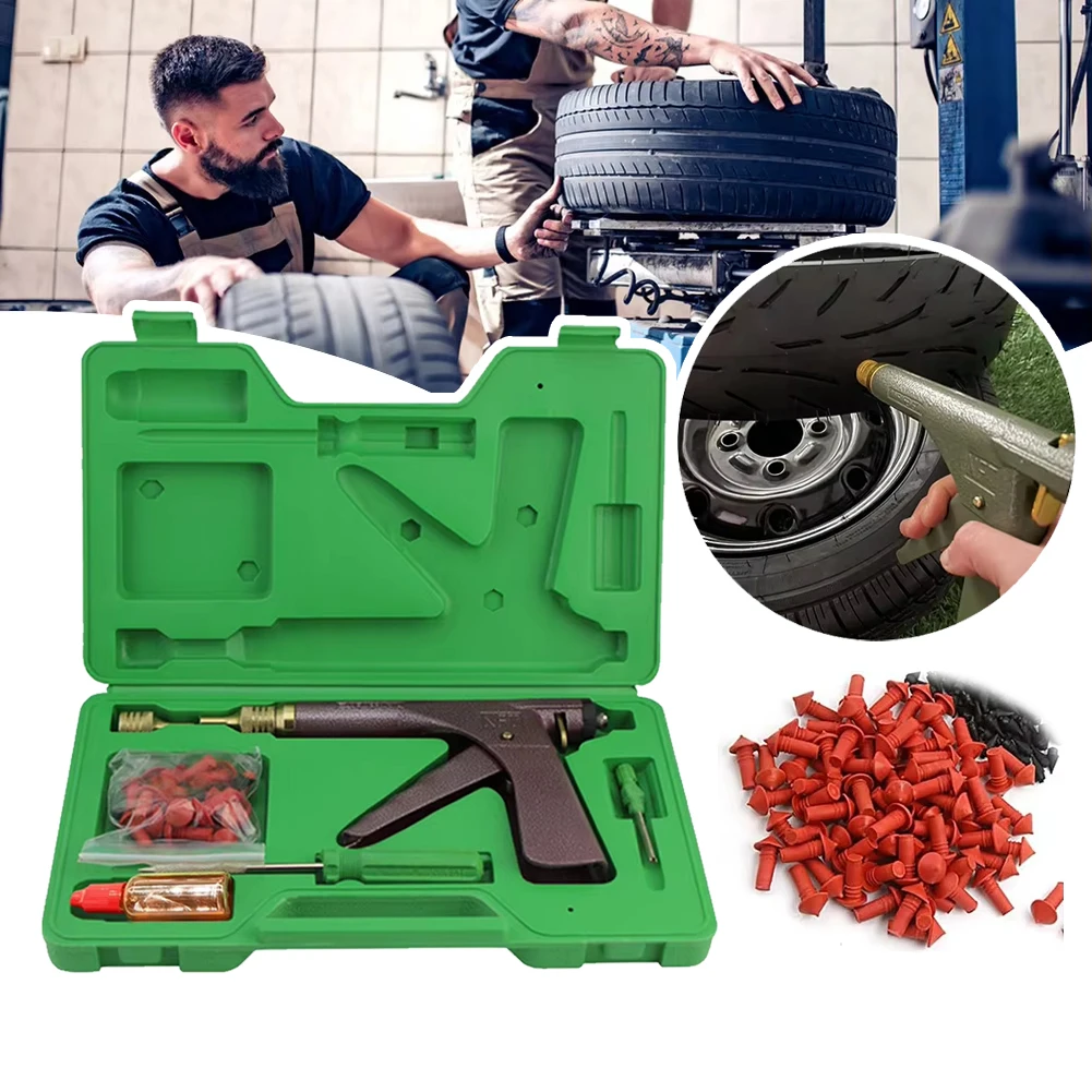 

Professional Tubeless Tire Repair Gun Kit Mushroom Plug Rapid Puncture Fix for Car Motorcycle SUV Bike Vacuum Tire Garage Tool