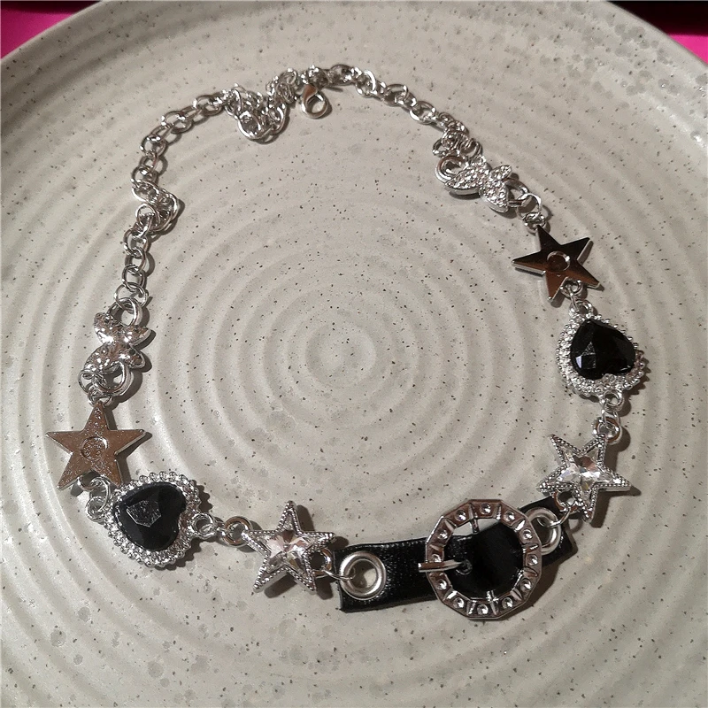 Glänzende Kristall Flügel Herz Stern Silber Farbe Choker Halsketten Für Frauen Quaste Strass Kette Halsketten Aussagen Schmuck