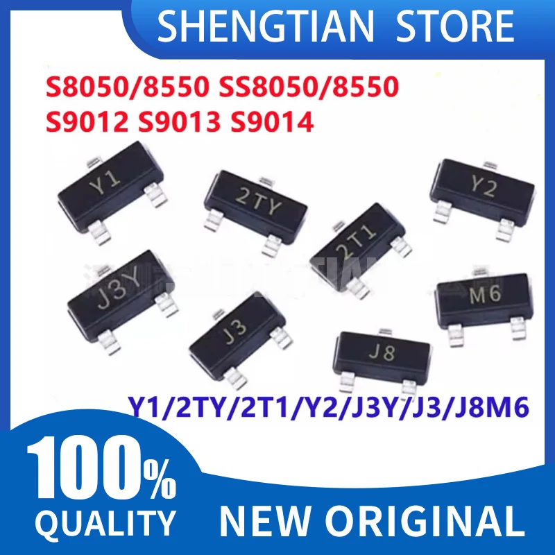Smd Sot23 Transistor, 50Pcs, S8050, S8550, Ss8550, S9012, S9013, S9014, S9015, S9018, J3Y Sty Y1, Y2, 2t1, J3, J6, M6, J8