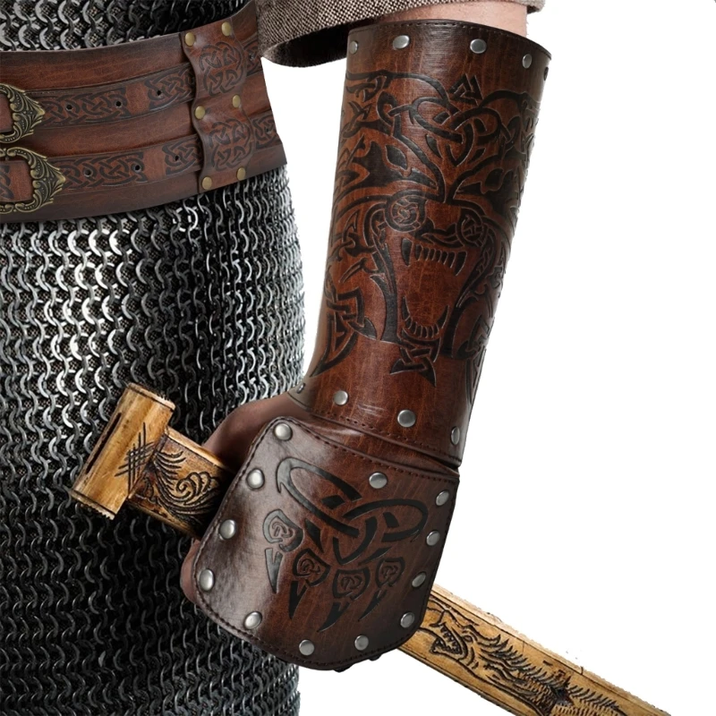 Viking Knight Arm Gauntlets Bracer Vintage PU Gauntlets معصمه من الجلد في العصور الوسطى دروع الذراع دروع فارس معدات واقية