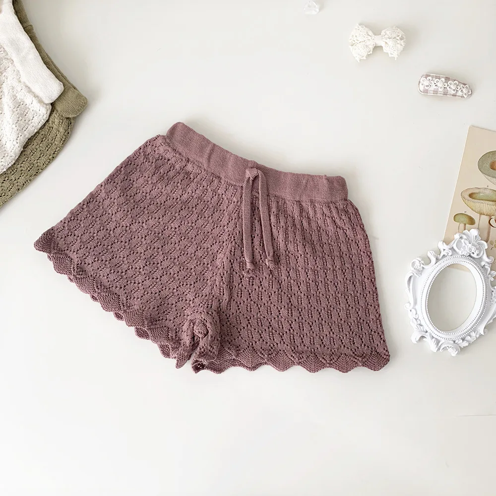 100% Cotton Knit Shorts Casual Vintage Kids Girls Flare Drawstring  Short Pants