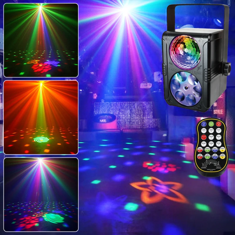 Sound Activated Stage Laser Lights Party Lights Remote Control USB Disco DJ Strobe Light Rotating with Patterns Wedding Birthday