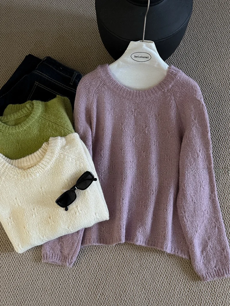 

Soft round Ne Knitted Sweater Agel Casual Versatile Autumn New Arrival Women's High-End Feeling Knitted Top