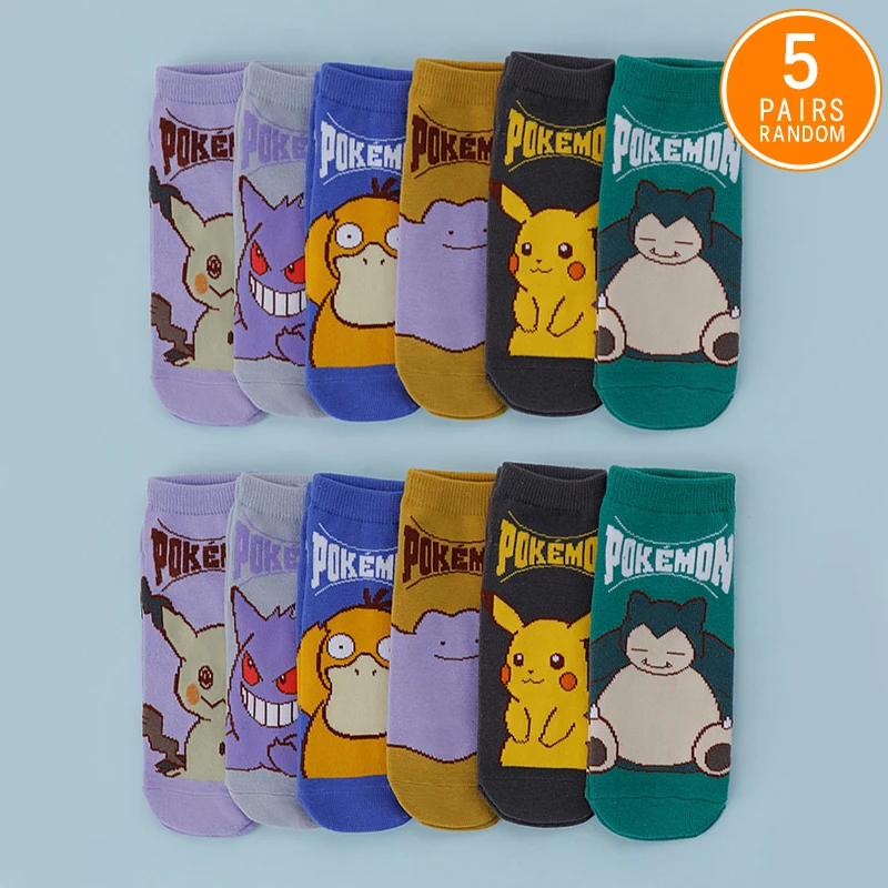 

5 Pairs Four Seasons Fashion Cartoon Anime Pok é mon Versatile Sweet and Cute Pikachu Casual Breathable Letter Straight Socks
