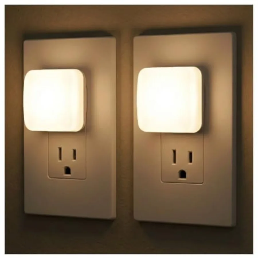 Mini Square LED Night Light, Plug in, Dusk to Dawn Sensor, Warm 3000K, Compact Single Outlet Design Doesn't Block 2nd Outlet,Am