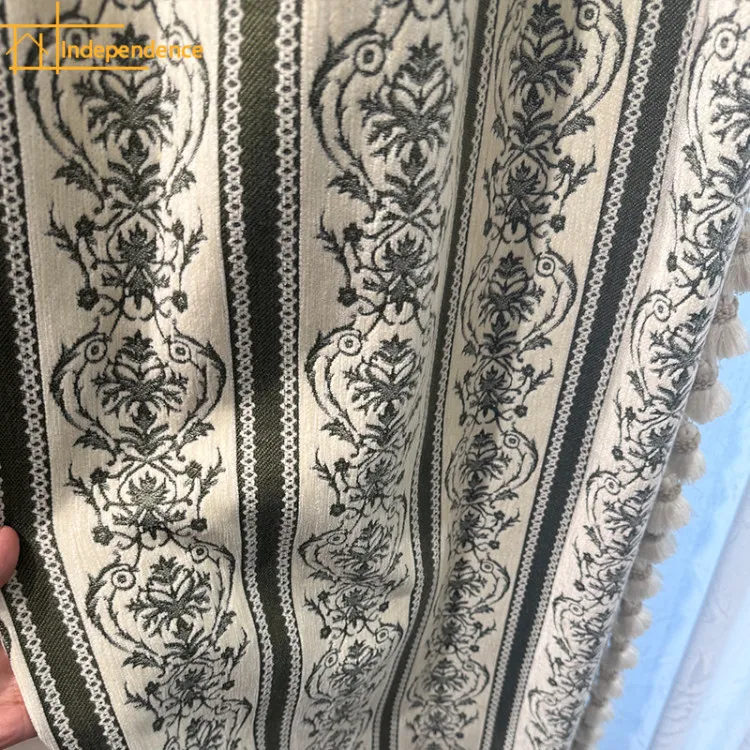 Vintage Dark Green Jacquard Stitching Thickened Chenille Blackout Curtains for Living Room Bedroom French Window Customized