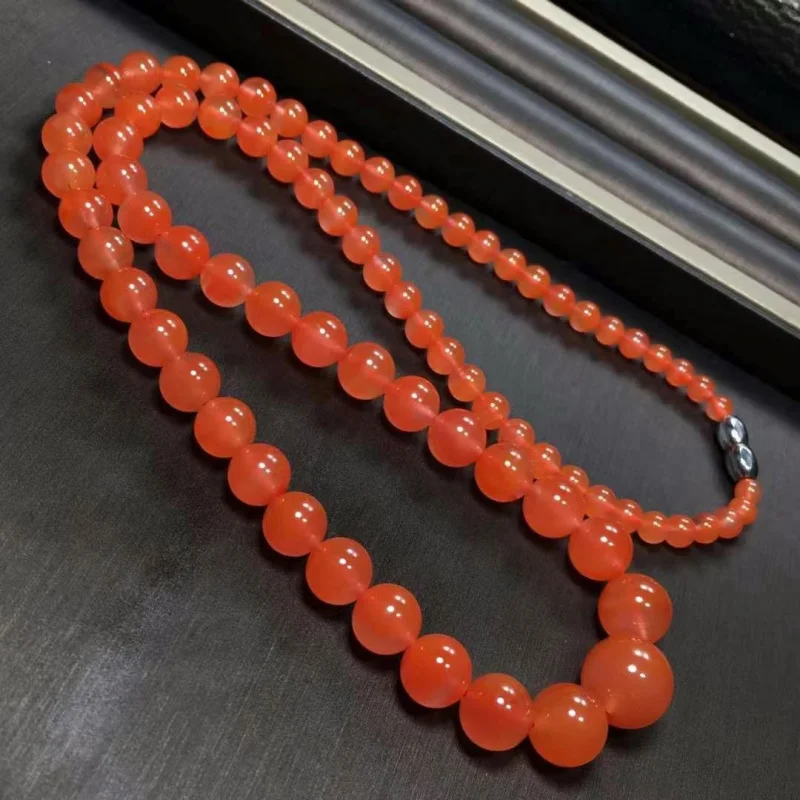 Factory Direct Sales Natural Liangshan Red Agate Graduated Strand Necklace Long Chain Color Beautiful and Smooth