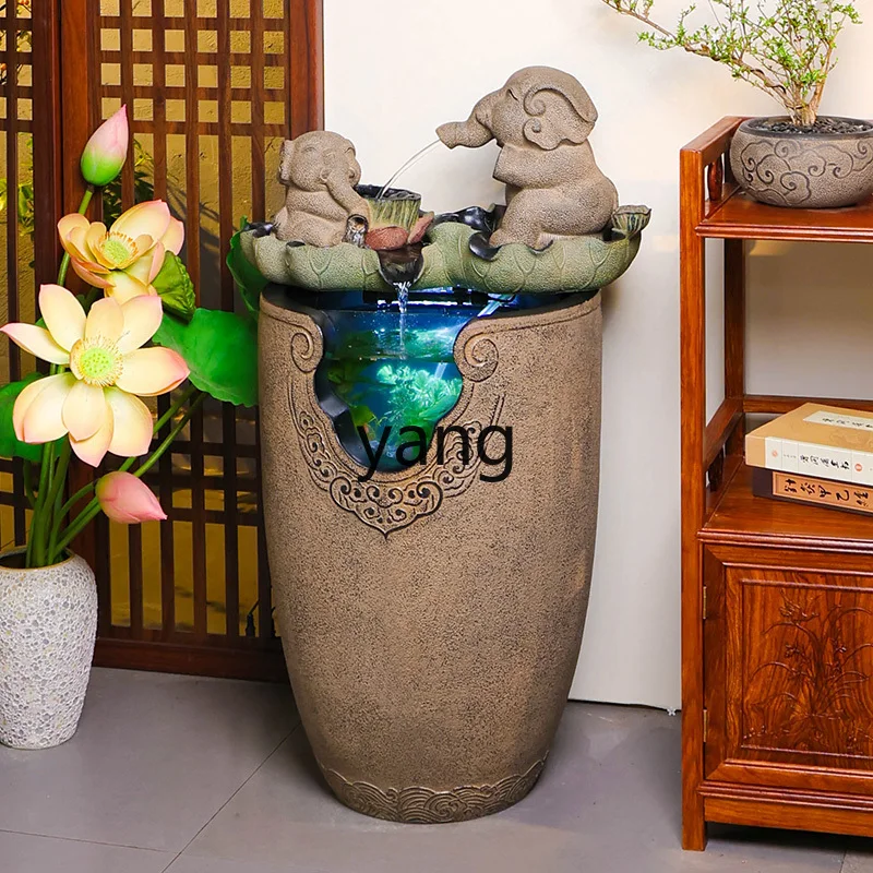 

LTT New Chinese Style Flowing Water Ornament Floor Standing Circulating Water Fountain Entrance Living Room Decoration