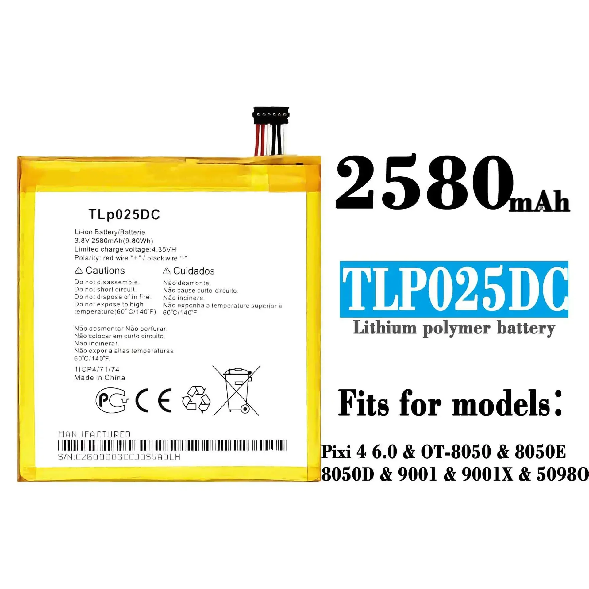 TLp025DC High Quality Replacement Battery For Alcatel Pixi 4 6.0 OT-8050 8050E 8050D 9001 9001X 50980 Latest Batteries