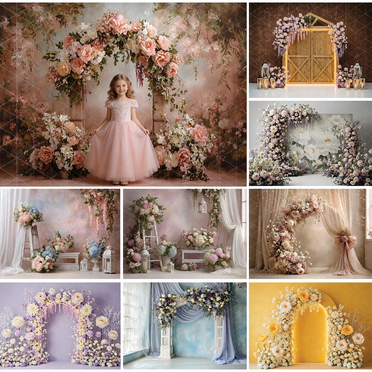 Sunny Flower Arch Backdrop Weathered Ladder Florals Kids Cak