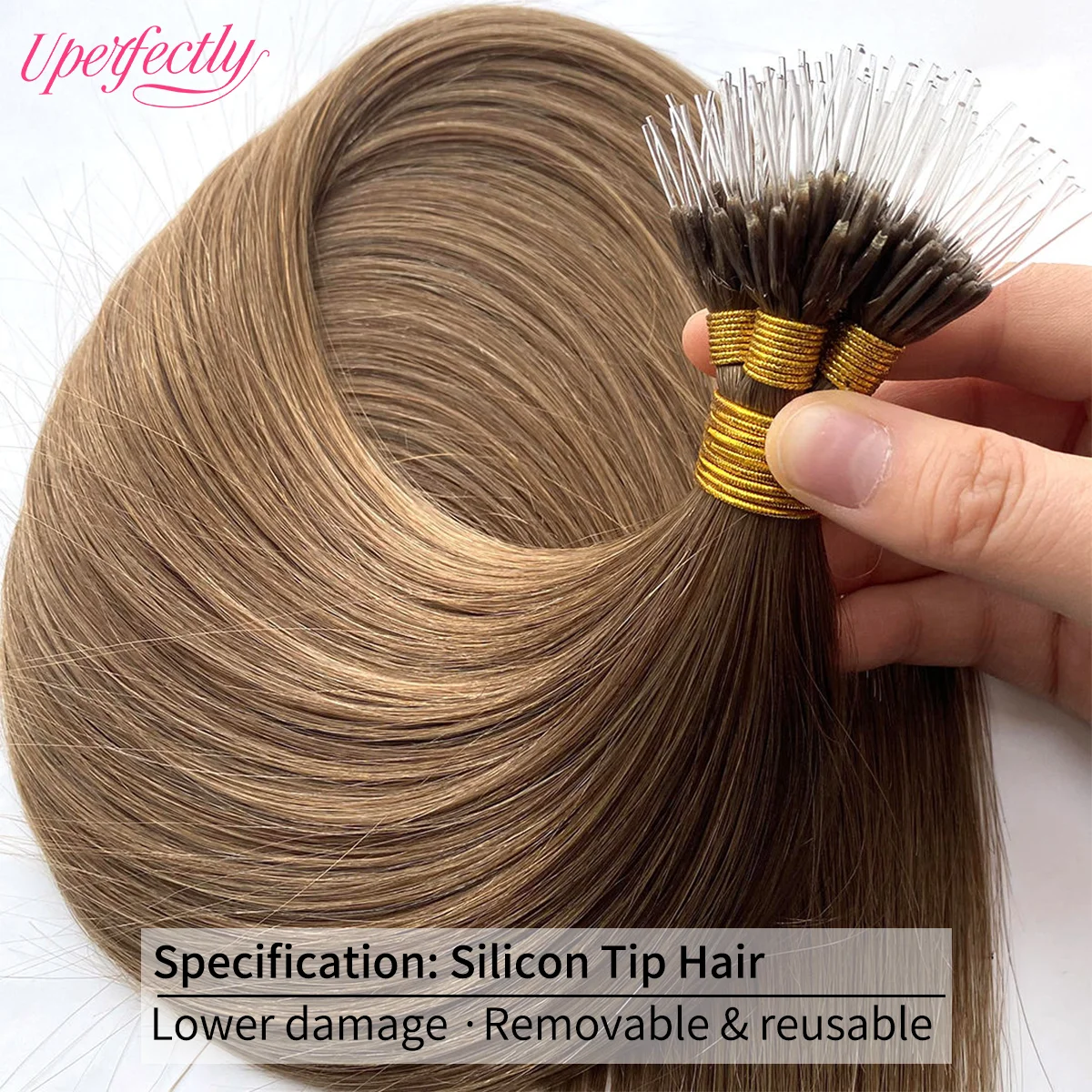 Uperfectly بطل شعر ريمي حلقات نانو السيليكون البلاستيك تلميح وصلات شعر مستقيم شعر بشري أوروبي مثالي للشعر الرقيق/الناعم #5