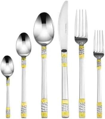 75-Pc Luxury Flatware Set For 12 W/Storage Case 24K Gold Premium Dining Cutlery Service - 18/10 Surgical Stainless Steel