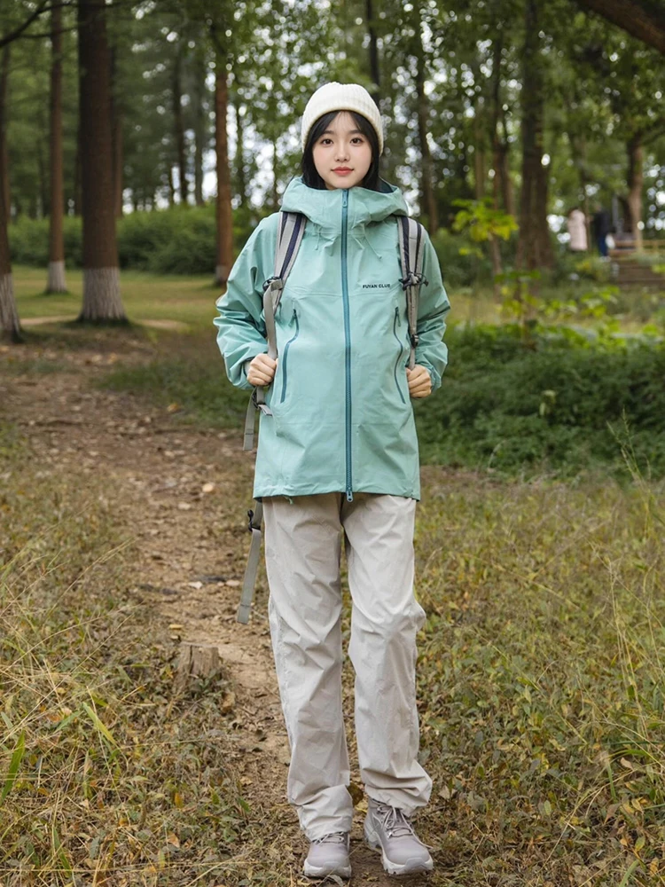 

Женская уличная водонепроницаемая ветрозащитная куртка для походов, модель «три в одном», цвет Fuyan Bean Green, весна 2026, новинка, повседневный свободный крой