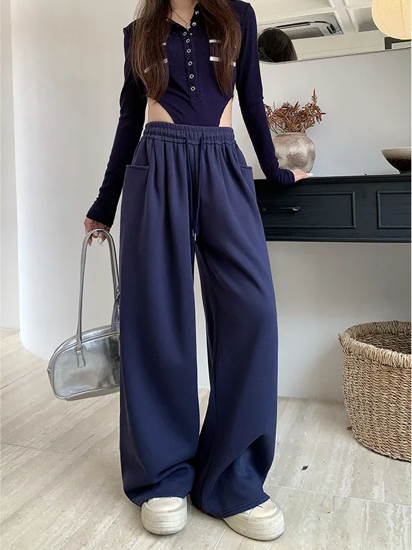 Dstring Weite Freizeithose für Damen mit Hoher Taille, Locker Sitzende Hose, Sport-Sweathose, Schlankmachende Gerade Hose in Bodenlänge