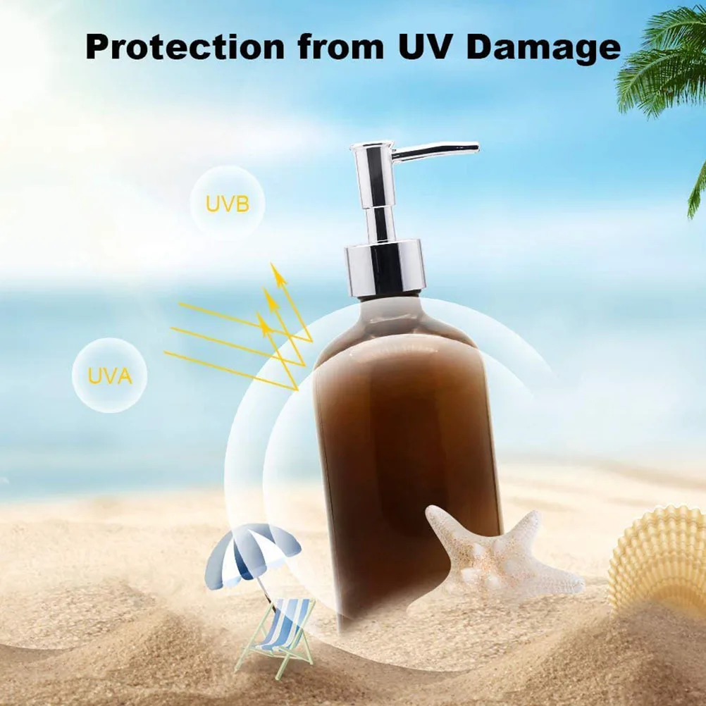 

4Sets Reusable Brown Glass Pump Bottles Essential Oil Dispenser Thick Durable Liquid Soap Lotion Storage for Home