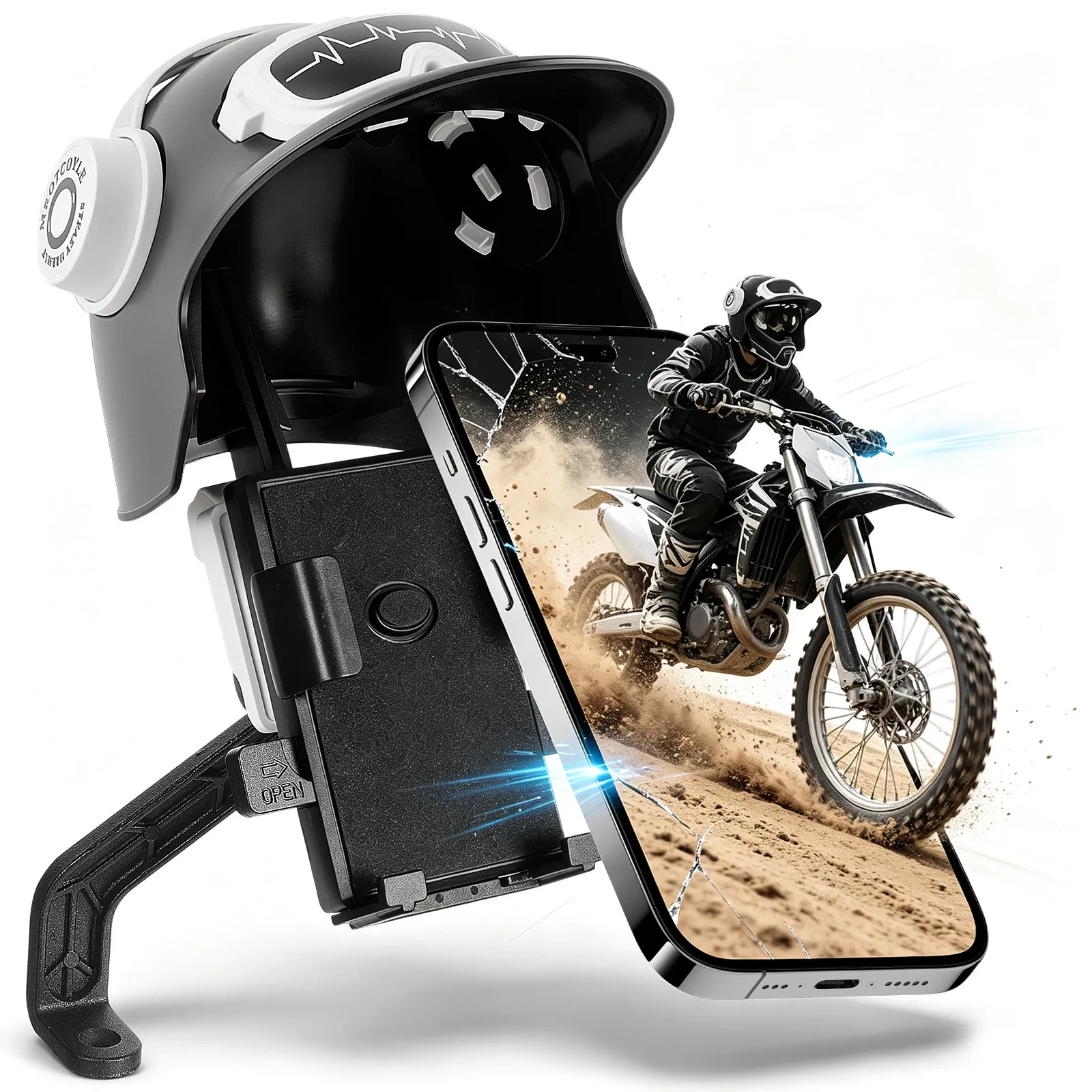 Bike Phone Holder Motorcycle Mirror Phone Clamp with Sunshade Adjustable Shield for Riding Navigation Music Support Rear Mirror