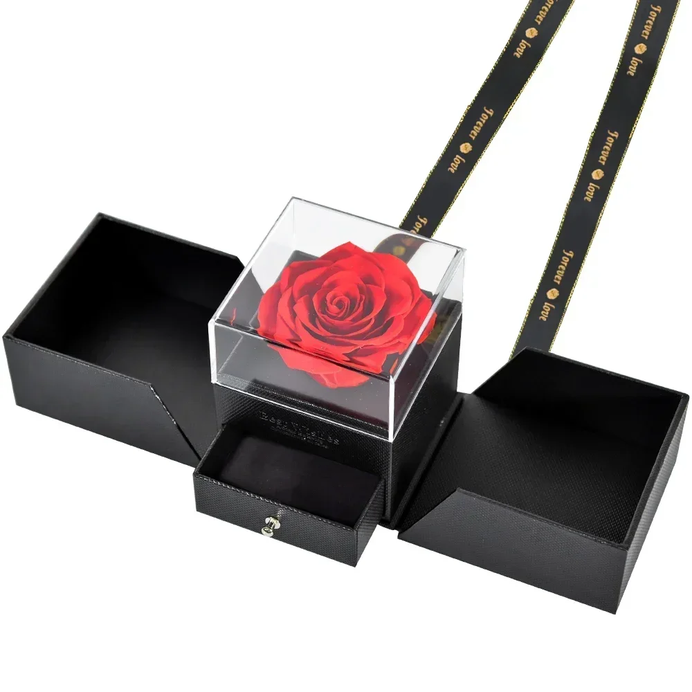 Imagem -03 - Eterna Rosa Preservada Flor Caixa de Jóias Brincos Colar Case de Armazenamento Proposta para Sempre Amor Casamento Natal Presente dos Namorados