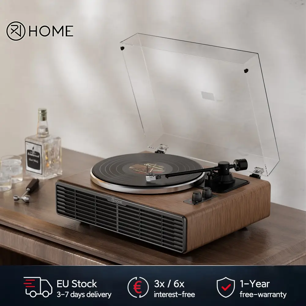 XJ-HOME XJ-H03 Giradischi in vinile Bluetooth, Giradischi con trasmissione a cinghia con 4 altoparlanti stereo integrati, uscita linea RCA ingresso AUX