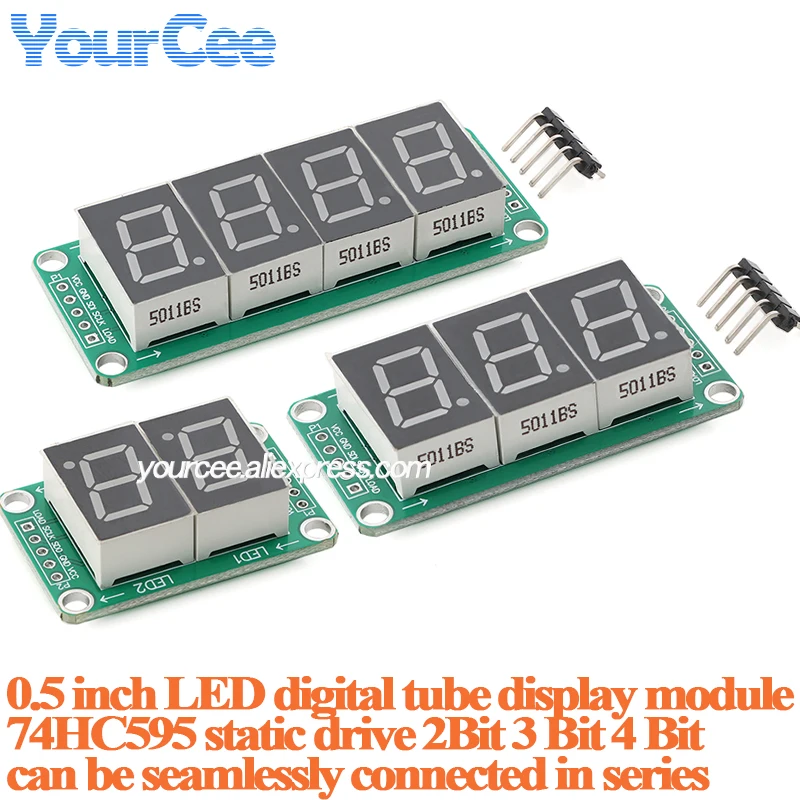 0.5 inch 74HC595 static drive LED digital tube display module 2bit 3bit 4bit segment highlight red digital tube series connected