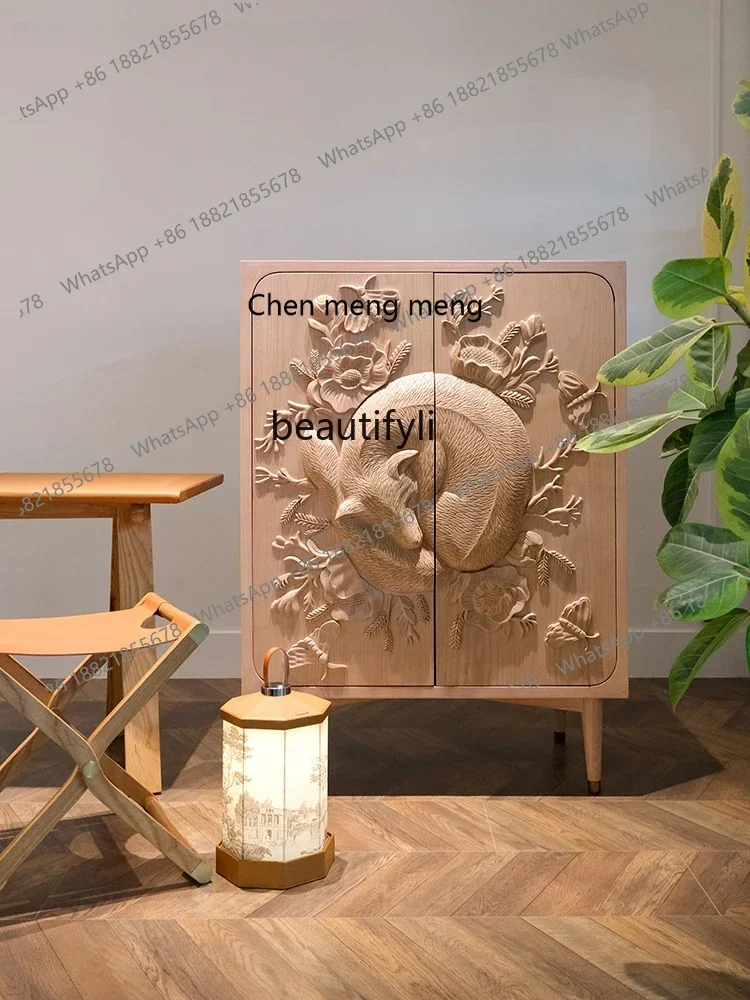 

ss7304Zhonggu Hand Carving Ash Fox Entrance Cabinet Bedside Table Light Luxury High Sense
