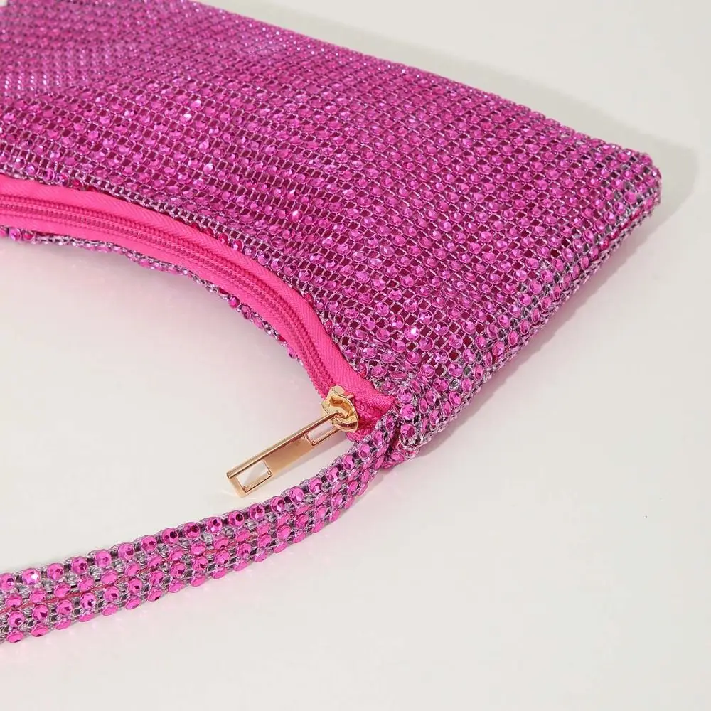 French Shiny Evening Banquet Bag Mini Underarm Bag Glitter Shoulder Bag Small Purse Temperament Rhinestone Hand Bag Women