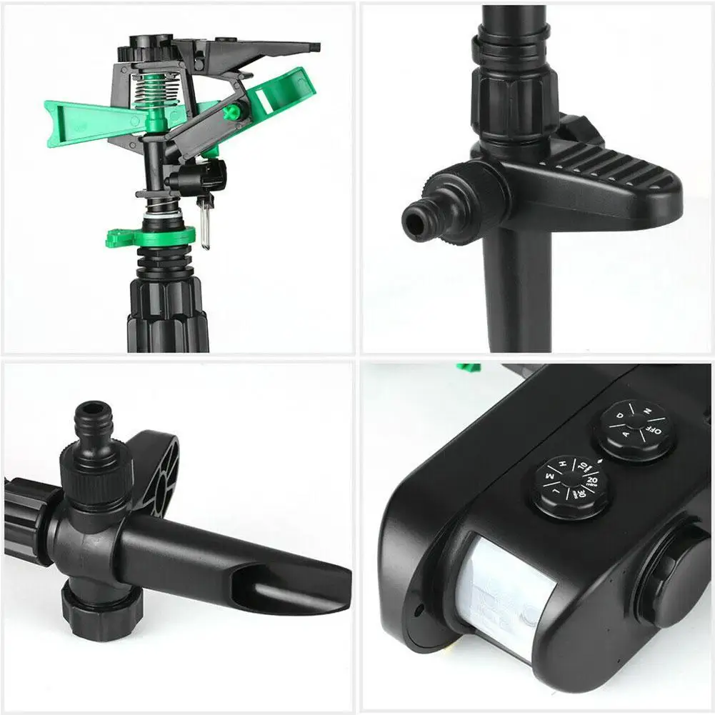 เครื่องฉีดน้ำอัตโนมัติแบบหมุนได้พื้นที่ขนาดใหญ่ด้วยพลังงานแสงอาทิตย์เครื่องไล่สัตว์ที่เปิดใช้งานด้วยพลังงานแสงอาทิตย์