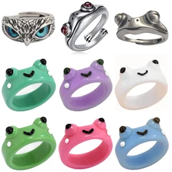 Cute Women Men Simple Design Rings Vintage Owl Frog Animal Ring For Woman Girl Ancient Silver Color Retro Rock Punk Jewelry Gift