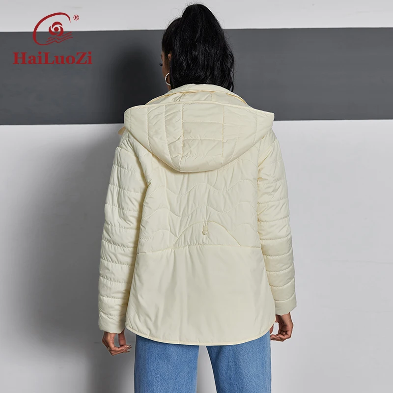 Imagem -05 - Hailuozi-curto Fino Algodão Slim Parkas para Mulheres Jaqueta com Capuz Estilo Zíper Bolsos Inclinados Novo Primavera 1276 2024