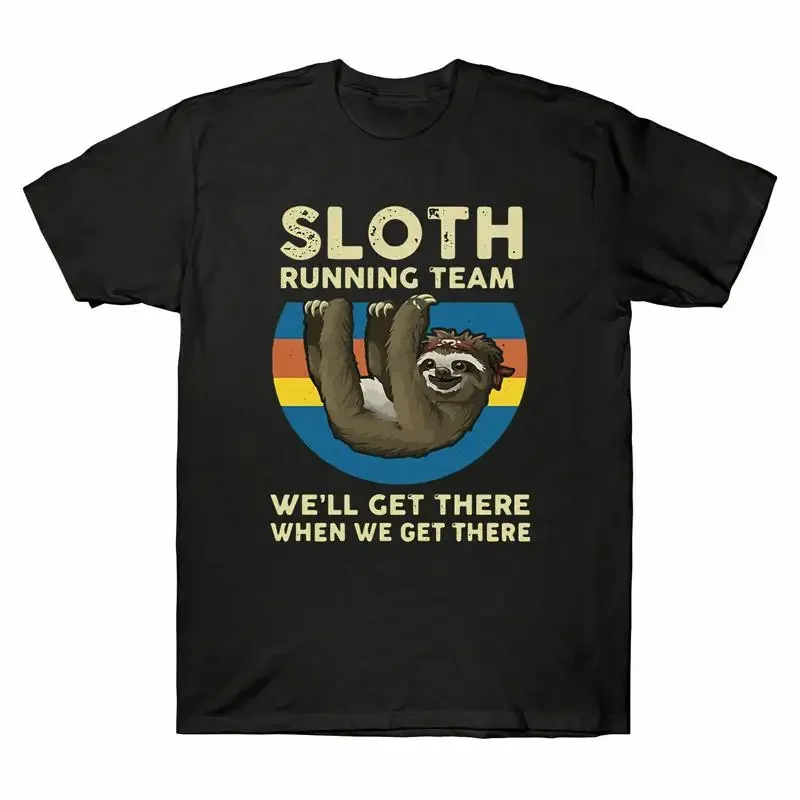 Sloth T-Shirt Running Team. Get There When We Get There Vintage Cotton Men Tee
