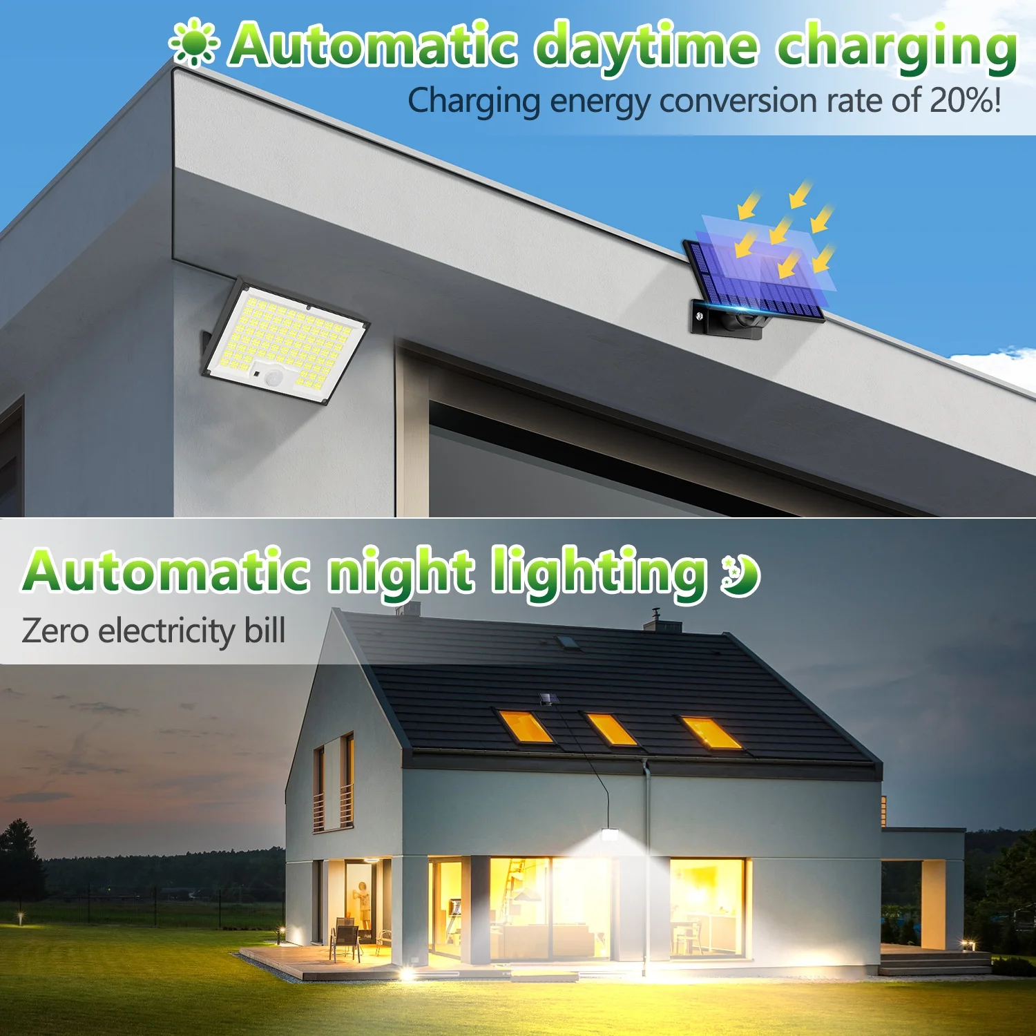 Outdoor Split Solar Flood Light 312LED Motion Sensor 4 Modes IP65 Waterproof Garage Wall Light