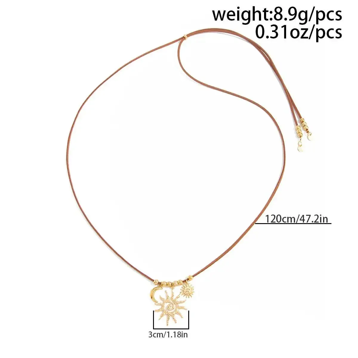 New Trendy Simple Moon Sun Pendant Necklace for Women Vintage Black Red Brown Adjustable Long Rope Neck Accessories Jewelry