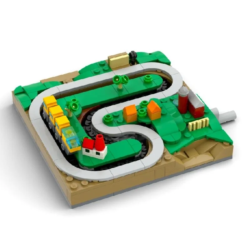 Moc cidade rua vista trem blocos de construção casa loja cena móveis sofá televisão jogo mesa comida tijolos impressos brinquedos presentes