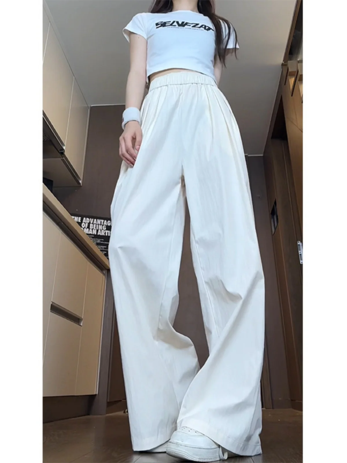 

Мужские летние широкие брюки Cleanfit Ice Silk с защитой от солнца, бежевые, повседневные, свободного кроя, молодежные, дышащие, из тонкого материала