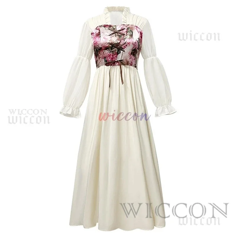 

Новое женское средневековое платье, викторианские пиратские платья, трапециевидные костюмы феи ведьмы на Хэллоуин, винтажные элегантные платья эпохи Возрождения с цветочным принтом