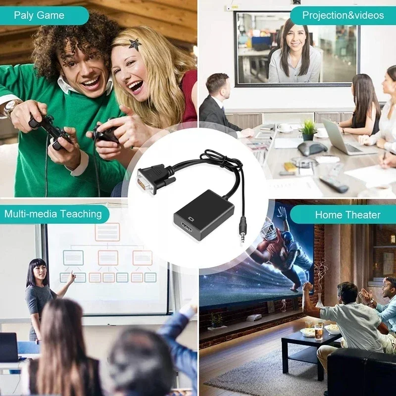 VGA to HDMI Cable Adapter VGA ชายไป HDMI หญิง Converter พร้อม Audio out 1080 P VGA HDMI Adapter สําหรับ PC แล็ปท็อป HDTV โปรเจคเตอร์