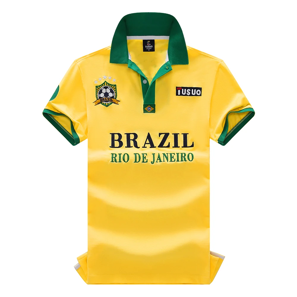 TS Brazil Men's Polo T Shirt Short-sleeved Embroidery Loose Letters Sports Football Golf Fans Popular Summer Collar Tee Shirt