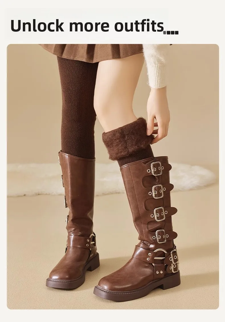 Overknee-Socken für Damen, mit Thermo-Fleece gefüttert, verdickte Wolle, Beinwärmer, Winter-Knieschutz gegen Kälte – Detail 18