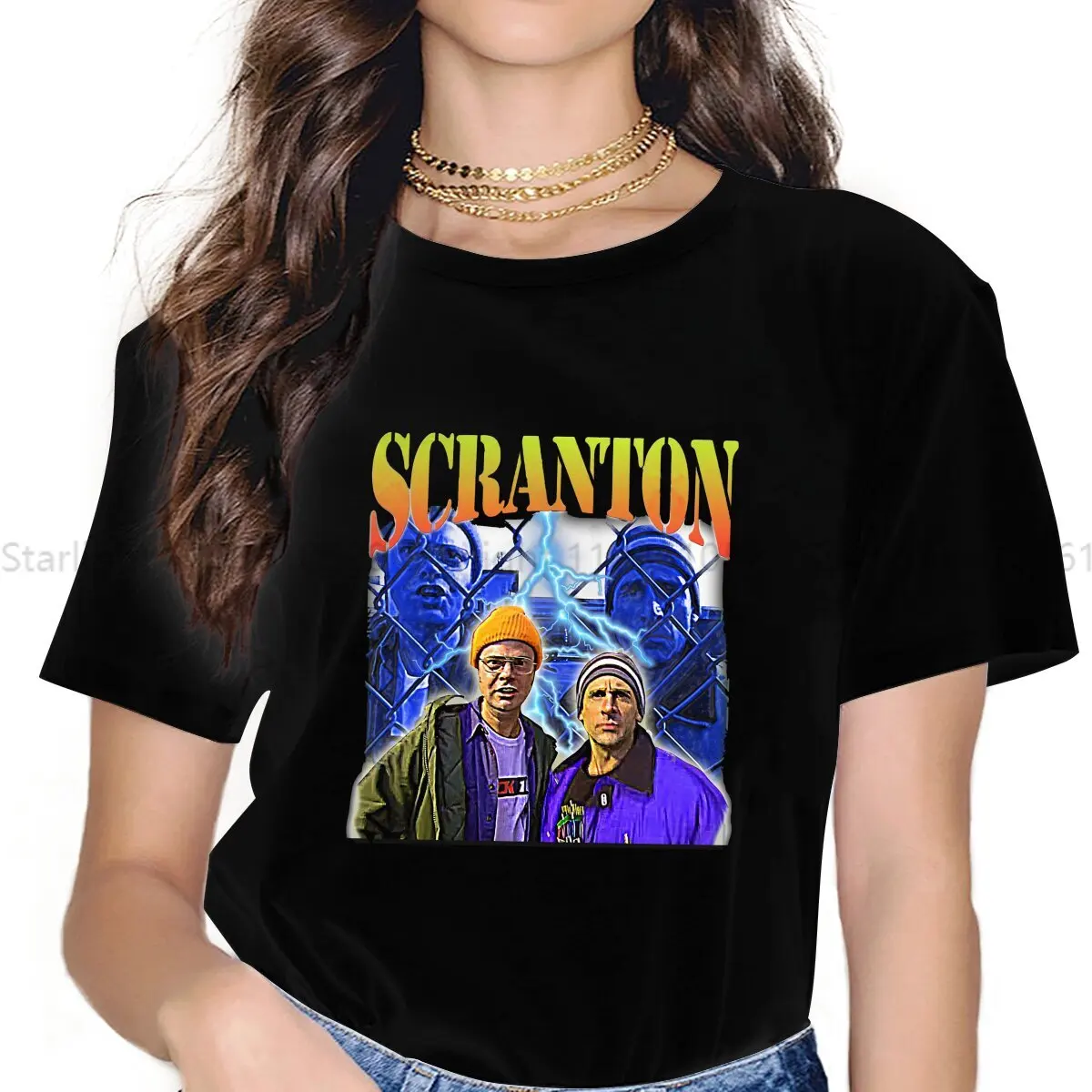 

Женская футболка Scranton с изображением электрического города, офисные женские футболки, топы из полиэстера в стиле Харадзюку, хипстерская футболка с рисунком y2k