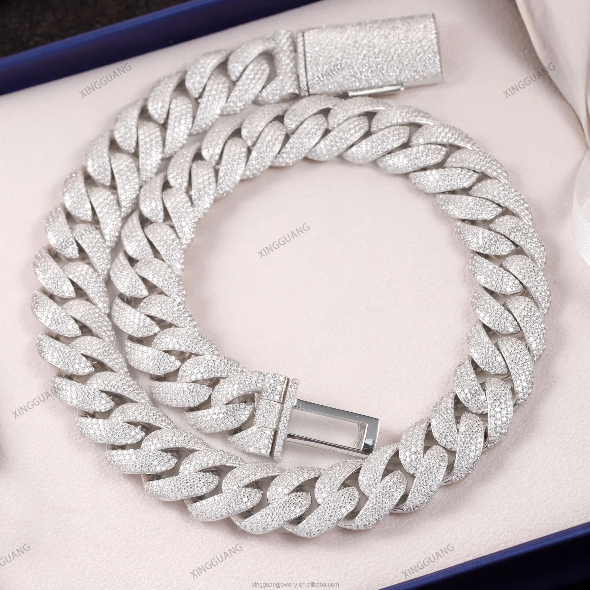 Heavy 17mm Weight 20mm 22mm Full Iced Out Cuban Link Gold Plated 925 Silver Pass Diamond Tester VVS Moissanite Chains Necklace..