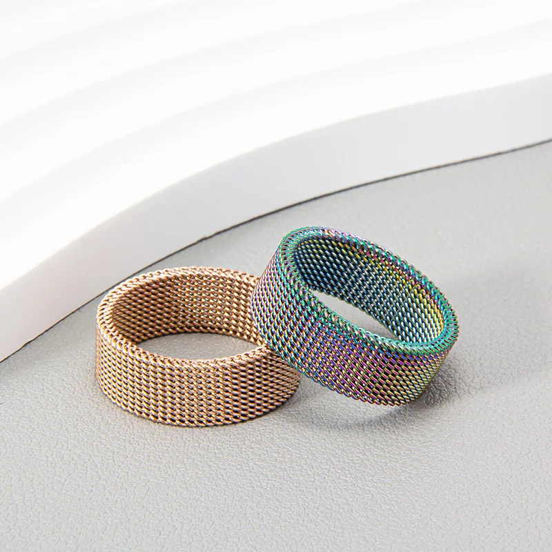 standard U.S. code titanium steel woven mesh deformation ring 8MM vacuum plating does not lose color