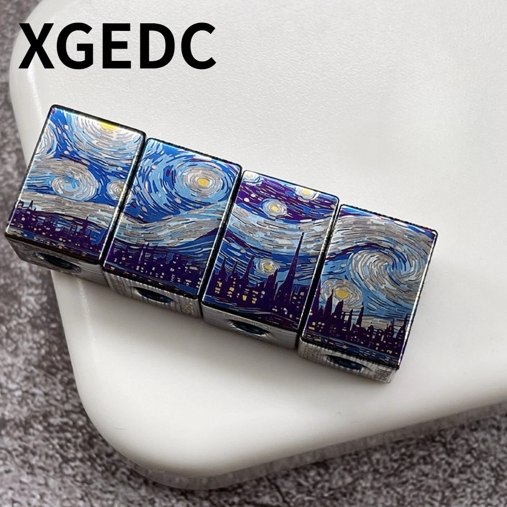 xgedc-starry-sky-titanium-alloy-square-edc-umbrella-cord-pendant-stress-relief-push-card-pendant