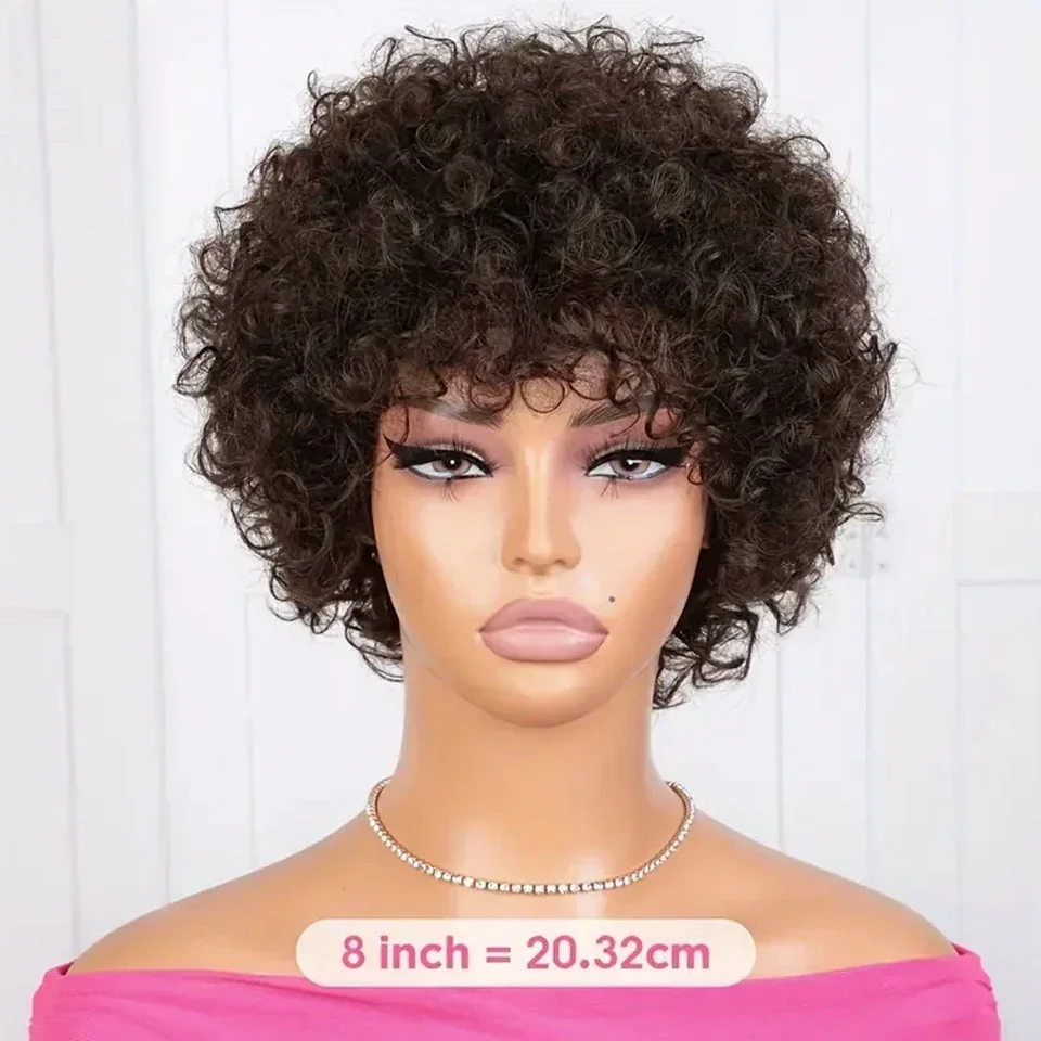 Remy Forte Afro Kinky Curly Short Bob Wig Human Hair Water Wave Pixie Cut Bob Human Hair Wig Natural Black Full Machine Made Wig