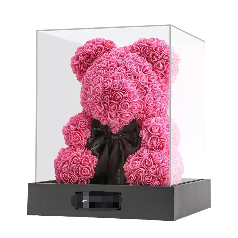 Acrylic box Eternal flower rose bear gift box high definition transparent box dust cover Christmas Valentine's Day birthday gift