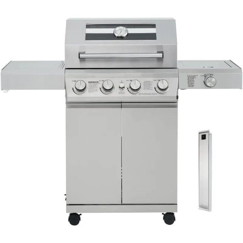 

Larger 4-Burner Propane Gas Grills Bbq Stainless Steel Heavy-Duty Cabinet Style with LED Controls Side Burner with Smoker