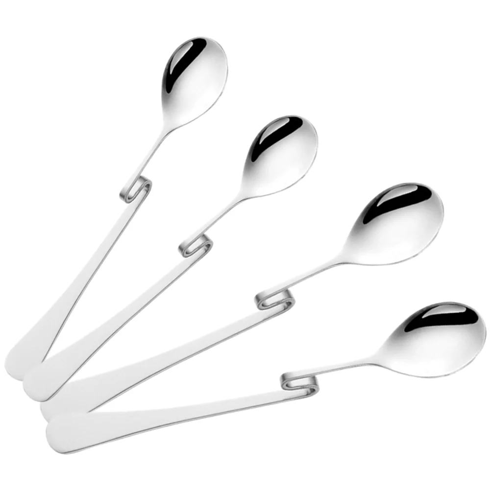 

4 Pcs S-shaped Coffee Spoon Curved Ice Cream Spoons Stirring Hanging Easy to Clean Stainless Steel Handle Eating Safe Use