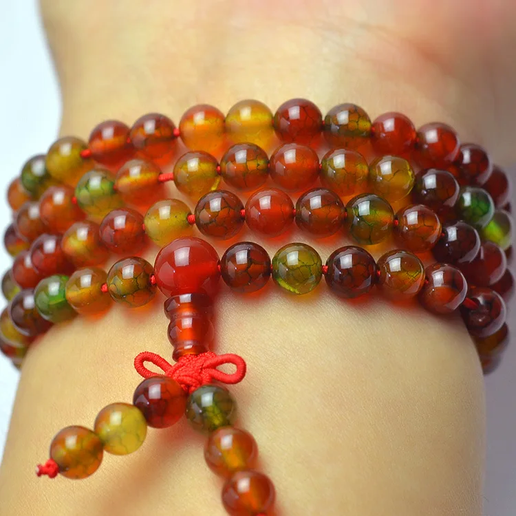 Natural 6mm Agate Beaded Bracelet Tibetan Buddhist 108 Pcs Necklace Gourd Mala Prayer Jewelry For Meditation Drop Shipping