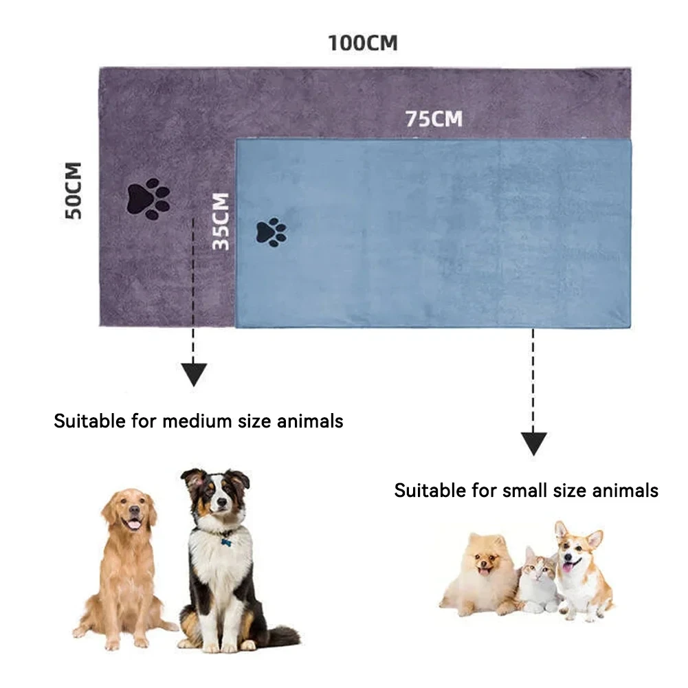 Microfiber Pet Bath Towel, Soft Super Absorbent Quick Dry Towel for Dogs Cats, 2 Sizes Available, Pet Grooming Supplies