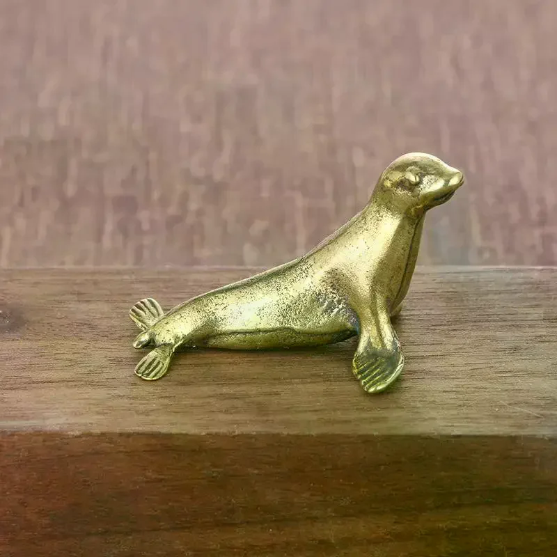 Animal Seal Figurines Miniatures Retro Brass Office Desktop Crafts Ornament Gifts Home Decorations Living Room Accessories Sea