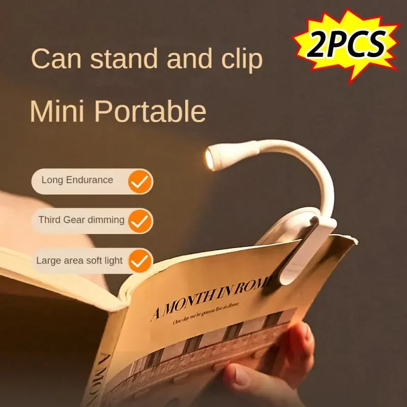 2Pcs Portable LED Book Lights USB Rechargeable Eye Protection Night Light Mini 360°Clip-On Desk Reading Lamp Travel Bedroom